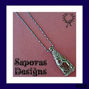 18KRP Champagne / Wine Bottle Design Necklace With Clear Crystals